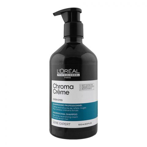 L'Oreal Professionnel Serie Expert Chroma Creme Green Dyes Professional Shampoo, For Dark Brown Hair, 500ml