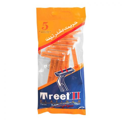 Treet-II Platinum Disposable Razor, Orange, 5-Pack Bag