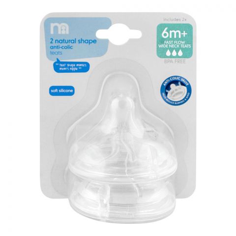 Mothercare 2 Natural Shape Anti-Colic Teats Fast Flow 6m+ 2-Pack, MG529