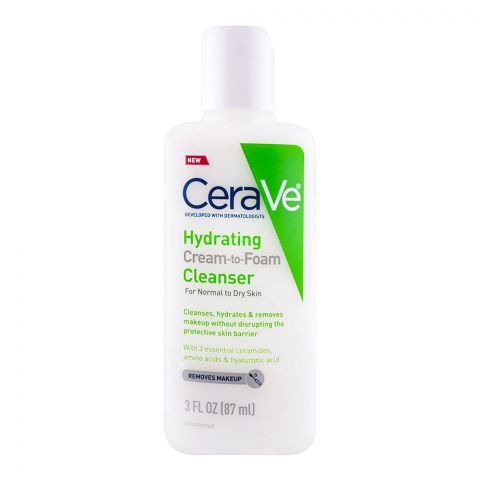 CeraVe Hydrating Cream-To-Foam Cleanser, For Normal To Dry Skin, 87ml