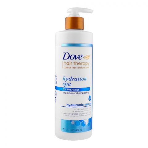 Dove Hair Therapy Hydration Spa 0% Sulfates Hyaluronic Acid Shampoo, 400ml