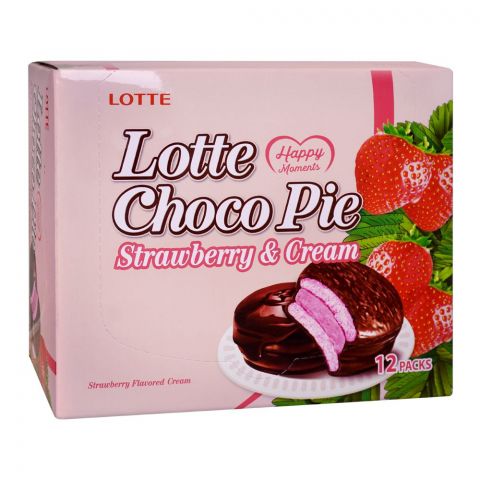 Lotte Choco Pie Strawberry & Cream, 12-Pack