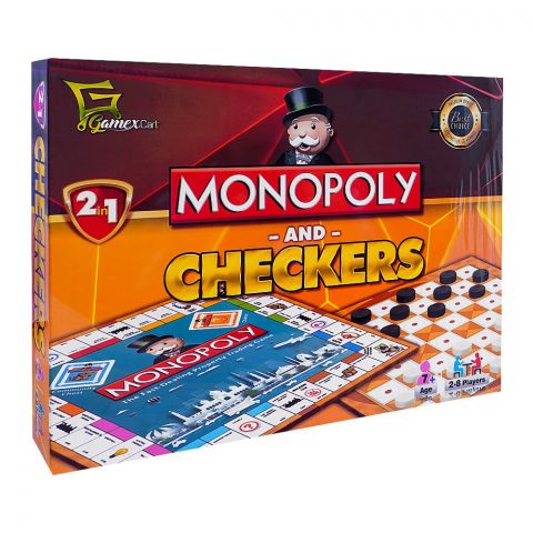 Gamex Cart Monopoly And Checker 2-In-1 Board Game, For 7+ Years, 448-7131