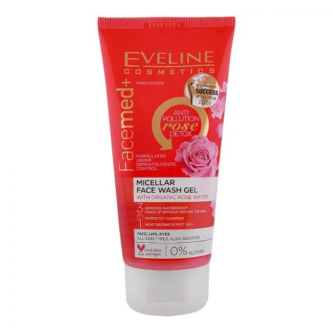 Eveline Facemed+ 3-In-1 Organic Rose Water Micellar Face Wash Gel, For All Skin Types, 150ml