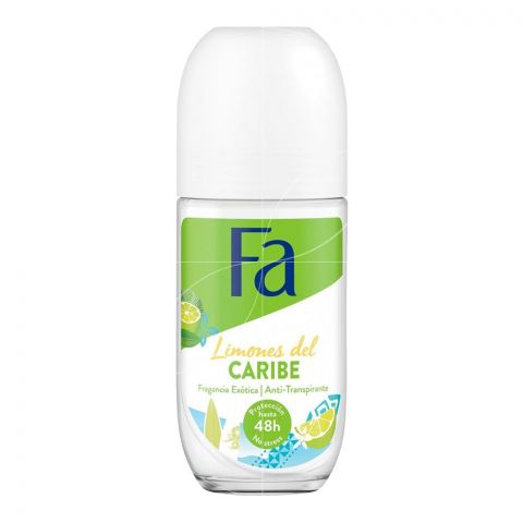 Fa 48 Hours Protection Limones Del Caribe Exotic Fragrance Anti-Transparent Roll On, For Women, 50ml