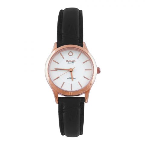 Omax Women's Rose Gold Round Dial With Textured Black Strap Analog Watch, 00PR00066B03