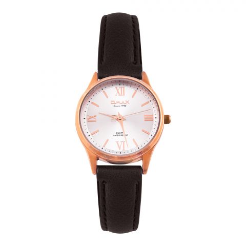Omax Women's Rust Gold Round Dial With Maroon Strap Analog Watch, JXL05R65I