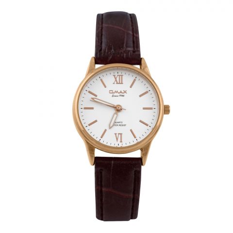 Omax Women's Golden Round Dial With Textured Maroon Strap Analog Watch, JXL03R35I