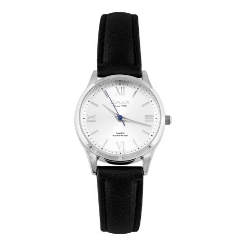 Omax Women's Silver Round Dial With Black Strap Analog Watch, JXL05P62B