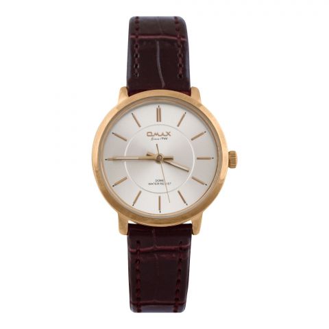 Omax Women's Golden Round Dial With Textured Maroon Strap Analog Watch, DC006R65I
