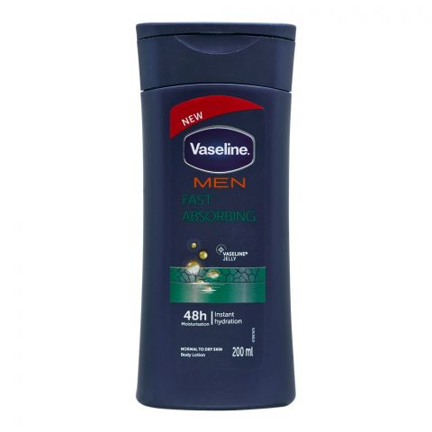 Vaseline Men Fast Absorbing 48H Moisturisation Body Lotion, Normal To Dry Skin, 200ml
