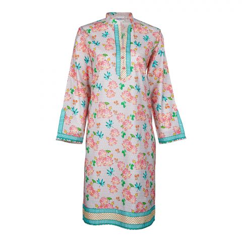 Basix Pink Floral With Green Border Cambric Fancy Shirt, CAS-509
