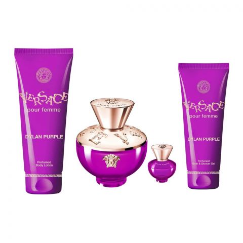 Versace Dylan Purple Pour Femme Set, For Women, Eau De Parfum 100ml + Eau De Parfum 5ml + Body Lotion + Shower Gel