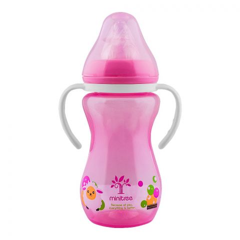Mini Tree PP Wide-Neck Pink Feeding Bottle With Handle, For 6+ Months, 330ml, ZR-055Q