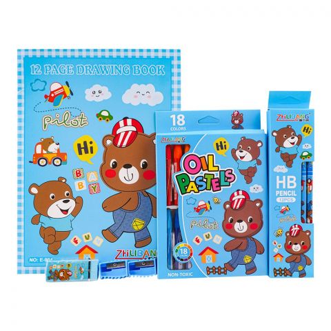 Stationery Set With Drawing Book & Art Accessories, Blue, E-716