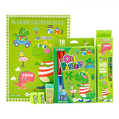 Stationery Set With Drawing Book & Art Accessories, Green, E-716