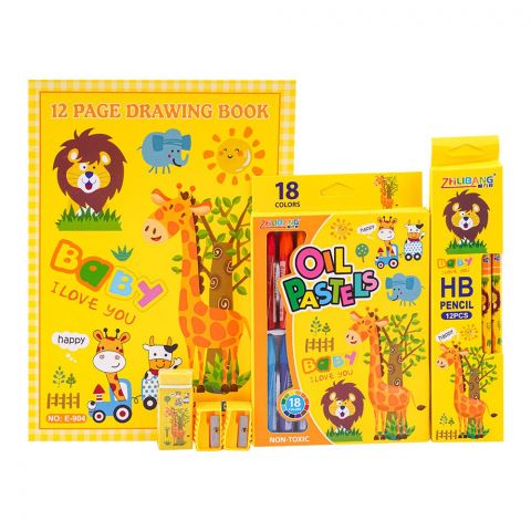 Stationery Set With Drawing Book & Art Accessories, Yellow, E-716