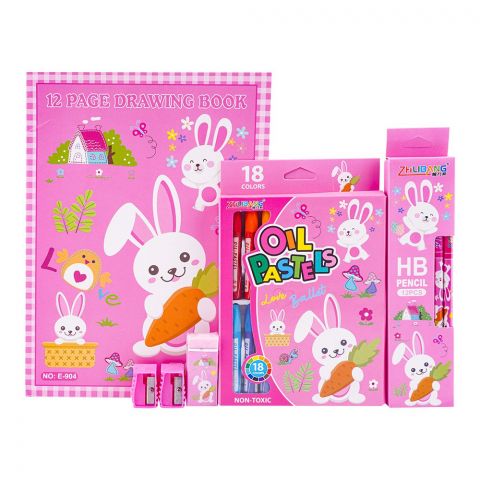 Stationery Set With Drawing Book & Art Accessories, Pink, E-716