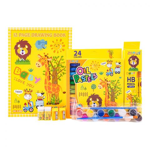 Stationery Set With Drawing Book & Art Accessories, Yellow, E-721