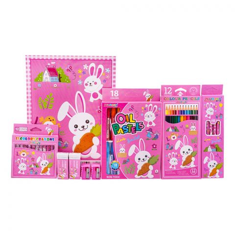Stationery Set With Drawing Book & Art Accessories, Pink, E-725