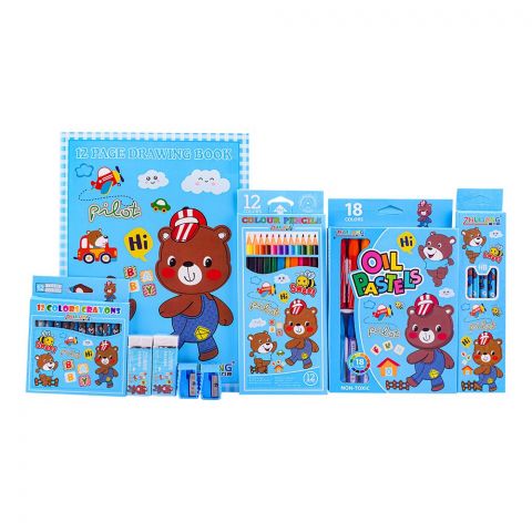 Stationery Set With Drawing Book & Art Accessories, Blue, E-725