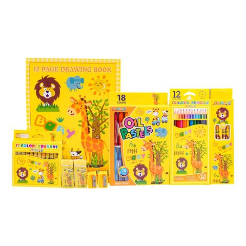 Stationery Set With Drawing Book & Art Accessories, Yellow, E-725