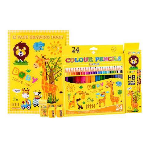 Stationery Set With Drawing Book & Art Accessories, Yellow, E-723