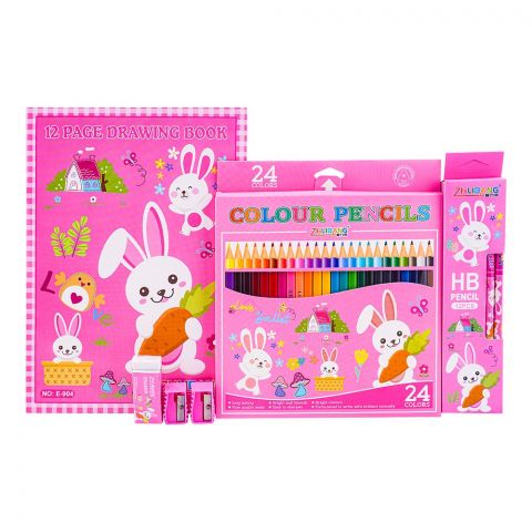 Stationery Set With Drawing Book & Art Accessories, Pink, E-723