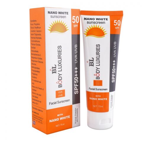 Body Luxuries Nano White Facial Sunscreen SPF+50, 75ml