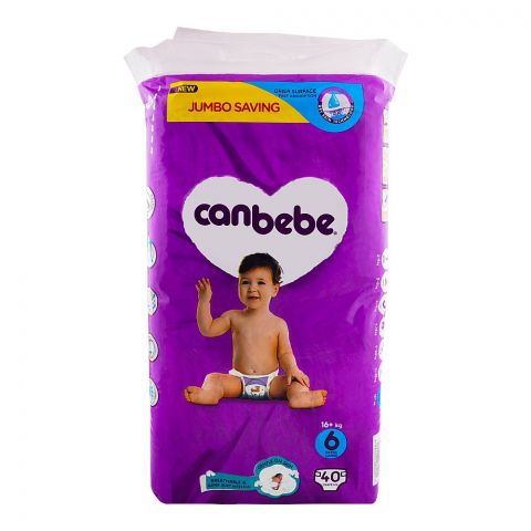 Canbebe Baby Diapers Jumbo Extra Large, Size 6, 16+ KG, 40-Pack