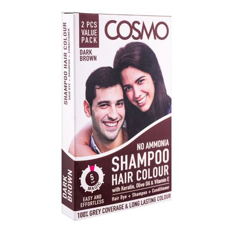 Cosmo No Ammonia Shampoo Hair Color, 2-Pack, Dark Brown
