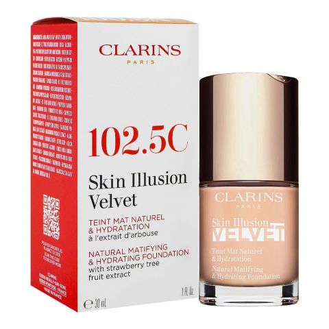 Clarins Paris Skin Illusion Velvet Natural Mattifying & Hydrating Foundation, 102.5C