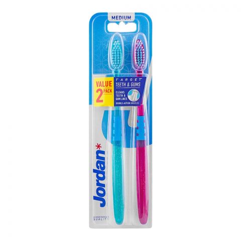 Jordan Target Teeth & Gums Tooth Brush, Medium, 2-Pack