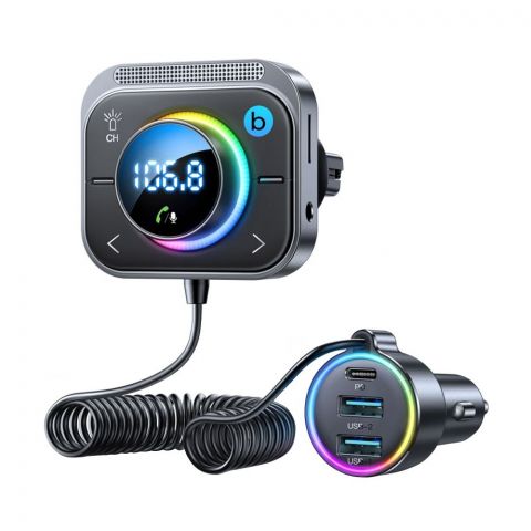 Joyroom Car Wireless FM Transmitter With 1.5m Coiled Cable, Silver, JR-CL18