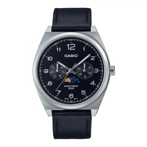 Casio Men's Chrome Round Dial With Plain Black Strap Chronograph Watch, MTP-M300L-1AVDF