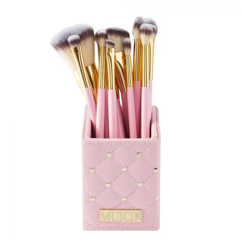 Muicin Studded Natural Makeup Brush Set, Pink, 12-Pack
