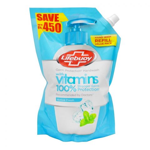Lifebuoy Active Fresh With Vitamin Hand Wash, 900ml Pouch Refill, Save Up To Rs.450/-
