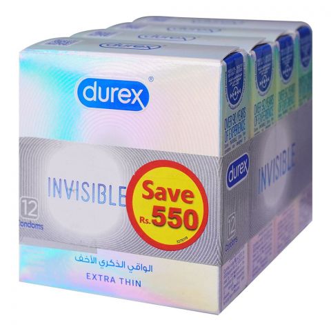 Durex Invisible Extra Thin Condom, 4-Pack, Save Rs.550/-
