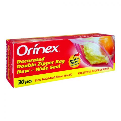 Orinex Decorated Double Zipper Storage Bags, Small, 160x140x1.05 mm, 30-Pack