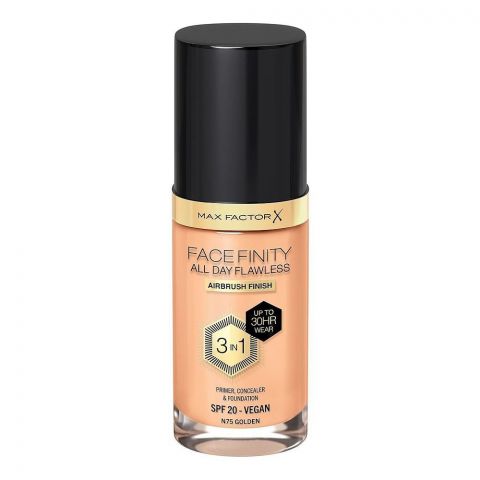 Max Factor Facefinity All Day Flawless Airbrush Finish 3-In-1 Foundation, W33 Crystal Beige, 30ml