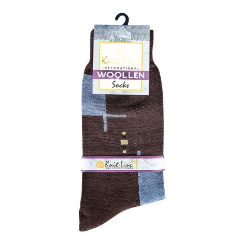 Knit Line Pure Woolen Socks, For Men, Brown