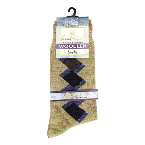 Knit Line Pure Woolen Socks, For Men, Khaki