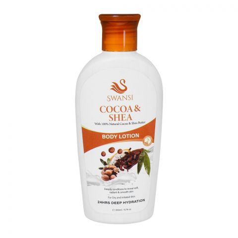 Swansi Cocoa & Shea Butter 24 Hours Deep Hydration Body Lotion, For Dry & Irritated Skin, 200ml