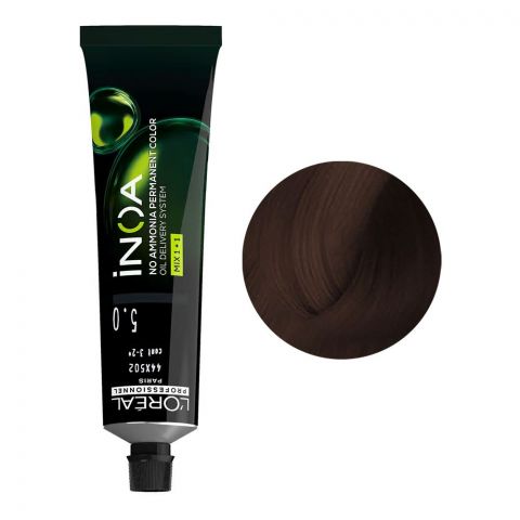 L'Oreal Professionnel Inoa No Ammonia Permanent Hair Coloring Cream, 5.0 Deep Cover Light Brown, 60g
