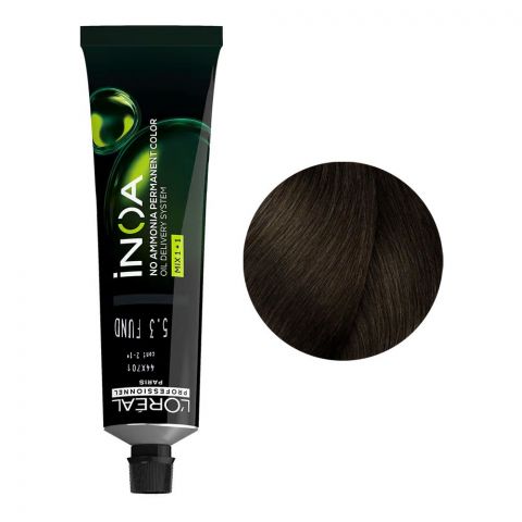 L'Oreal Professionnel Inoa No Ammonia Permanent Hair Coloring Cream, 5.3 Light Golden Brown, 60g