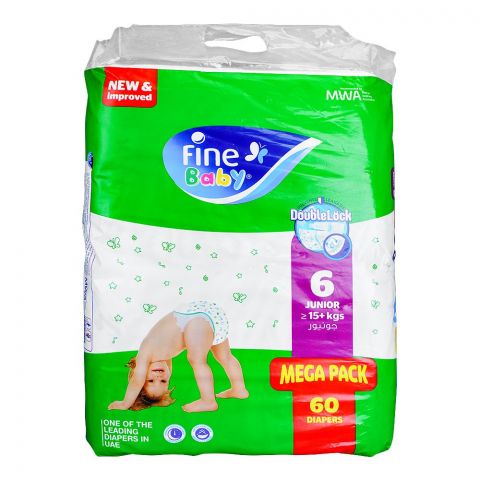 Fine Baby Diapers No. 6 Junior, 15+ KG Mega Pack, 60-Pack