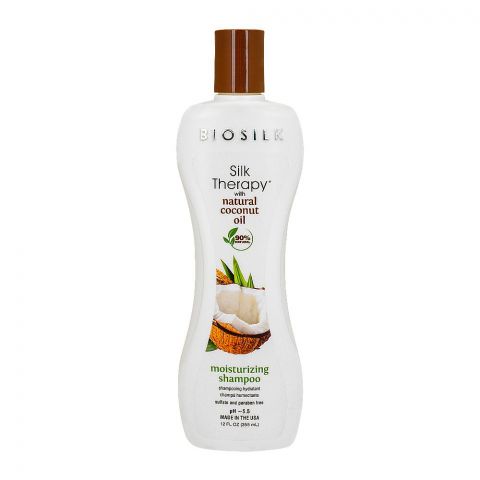 CHI Biosilk Silk Therapy 92% Natural Coconut Oil Moisturizing Shampoo, Paraben-Free, 355ml
