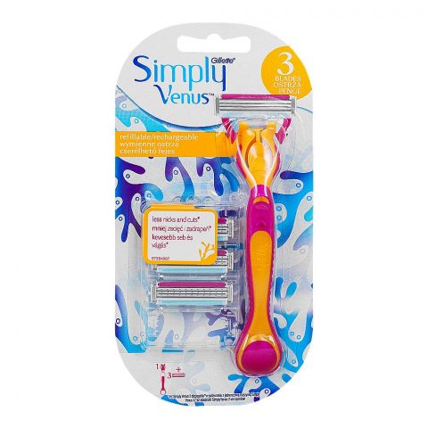 Gillette Simply Venus 3 Razor With Cartridges, For Women, 3-Pack