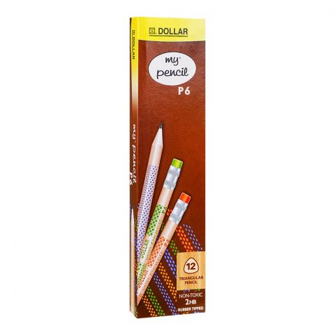 Dollar My Pencil P6 Black Lead Pencil With Eraser HB 2 Assorted Colour Eraser 12-Pack, PT-666B