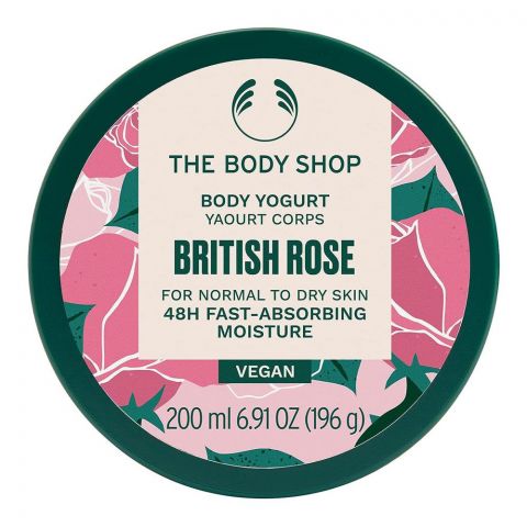 The Body Shop British Rose 48H Fast Absorbing Moisture Vegan Body Yogurt, For Normal To Dry Skin, 200ml